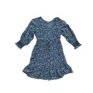 Rails Blue Floral Button Front Mini Dress Smocked Sleeve Drawstring Waist Small